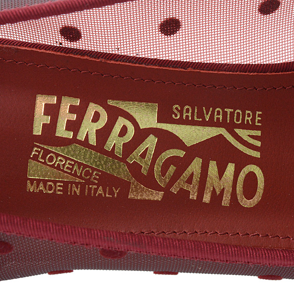 フェラガモ 靴 レディース リボンモチーフ ローヒール パンプス サイズ8 1/2 26cm レッド Ferragamo 中古