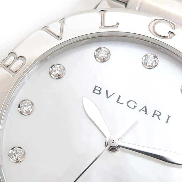 ブルガリ 時計 メンズ ブルガリブルガリ 自動巻 12Pダイヤ ホワイトシェル文字盤 SS ステンレス BVLGARI BBL37S 中古
