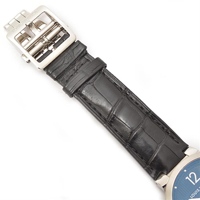 ルイヴィトン 時計 メンズ ダミエ タンブール スリム ブラック文字盤 電池式 ブラック Louis Vuitton Q1D00 SS 中古