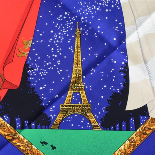 エルメス スカーフ レディース カレ90 Souvenirs de Paris パリの思い出　エッフェル塔100周年 シルク HERMES 中古