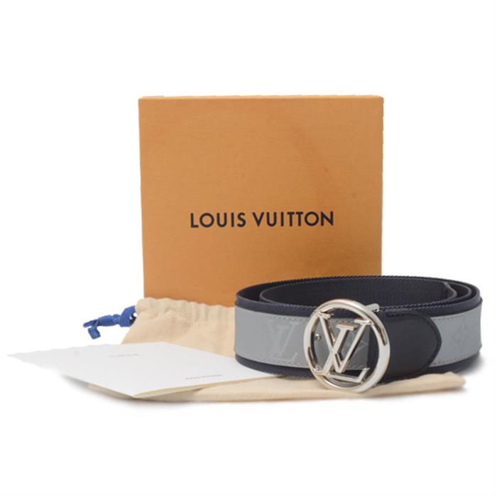 ルイヴィトン 服飾小物 メンズ サンチュール LVサークル ベルト サイズ90 グレー×ネイビー Louis Vuitton M0129 中古