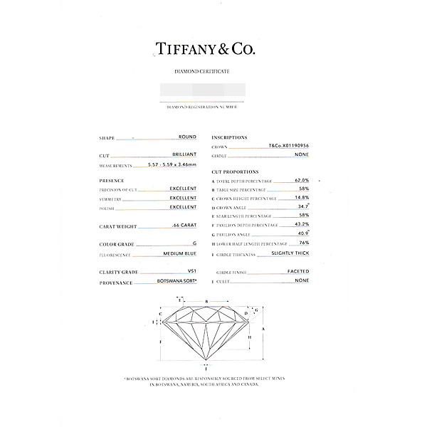 ティファニー 指輪 レディース ハーモニー ダイヤ 立爪 リング 9号 D0.66ct G-VS1-3EX プラチナ TIFFANY PT950 中古