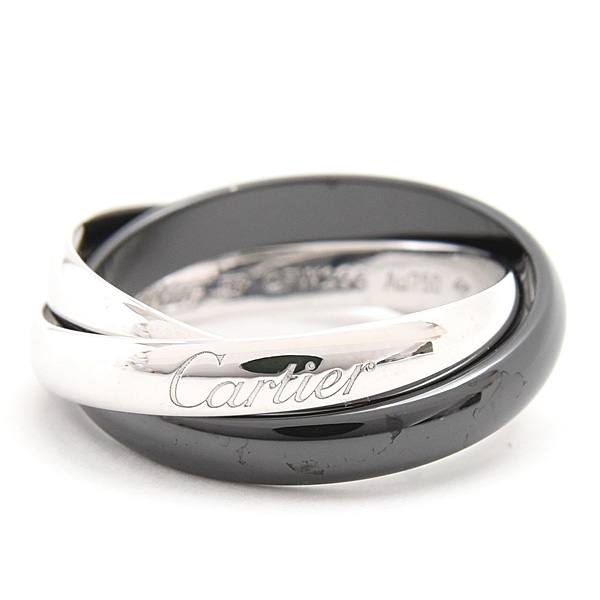 カルティエ 指輪 メンズ トリニティ リング 3連 3.2mm 57号 実寸17号 750WG×CE ホワイトゴールド Cartier 中古