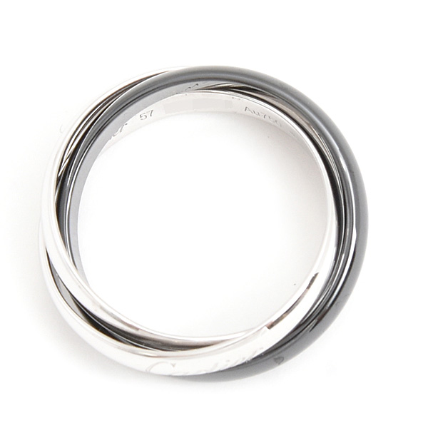 カルティエ 指輪 メンズ トリニティ リング 3連 3.2mm 57号 実寸17号 750WG×CE ホワイトゴールド Cartier 中古