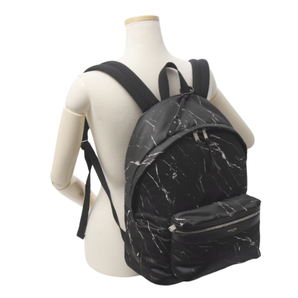 サンローラン バッグ バッグパック リュック マーブルデザイン ナイロン ブラック ホワイト 584967 SAINT LAURENT 中古