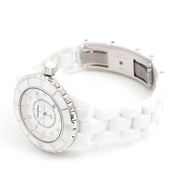 シャネル 時計 レディース J12 12Pダイヤ 電池式 ホワイト文字盤 セラミック CE CHANEL H1628 中古