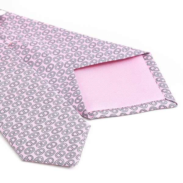 エルメス ネクタイ メンズ シェーヌダンクル柄 総柄 シルク100% ピンク HERMES 中古