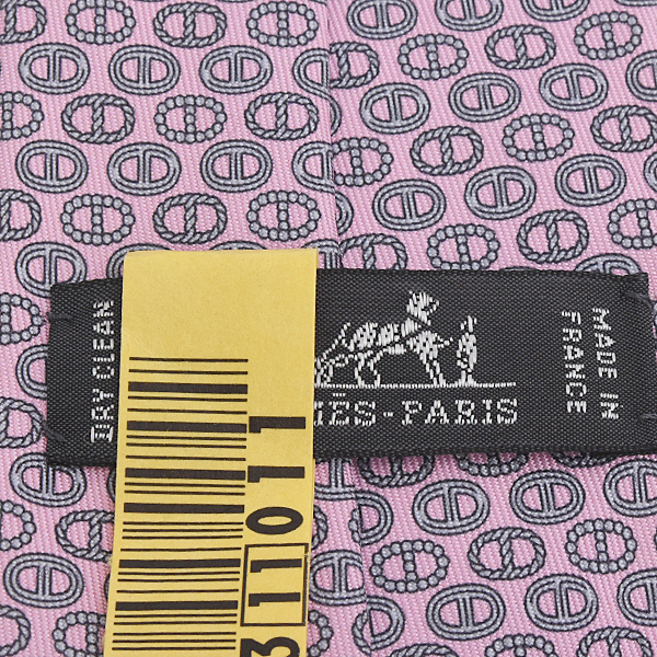 エルメス ネクタイ メンズ シェーヌダンクル柄 総柄 シルク100% ピンク HERMES 中古