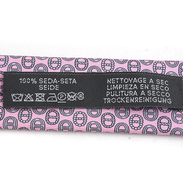 エルメス ネクタイ メンズ シェーヌダンクル柄 総柄 シルク100% ピンク HERMES 中古