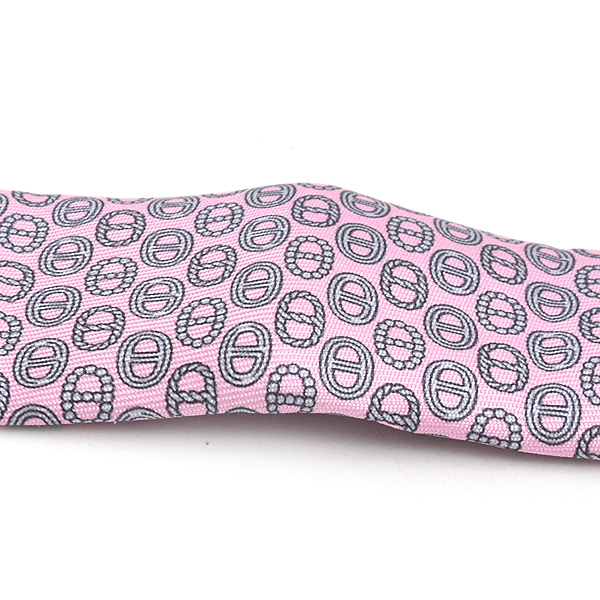 エルメス ネクタイ メンズ シェーヌダンクル柄 総柄 シルク100% ピンク HERMES 中古