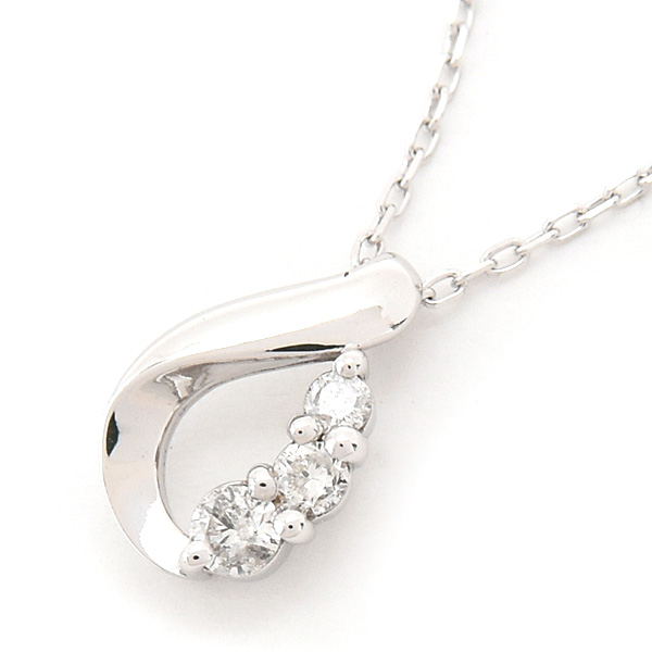 ヨンドシー ネックレス レディース 3Pダイヤ ドロップ ペンダント ホワイトゴールド K18WG 4℃ 中古