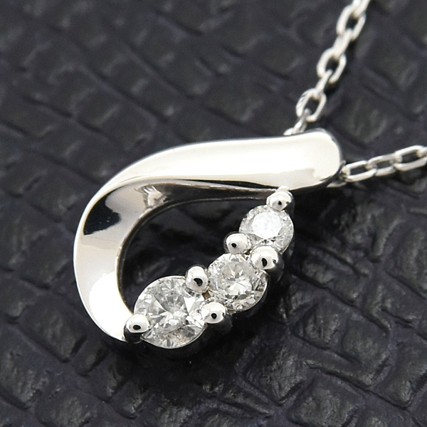 ヨンドシー ネックレス レディース 3Pダイヤ ドロップ ペンダント ホワイトゴールド K18WG 4℃ 中古