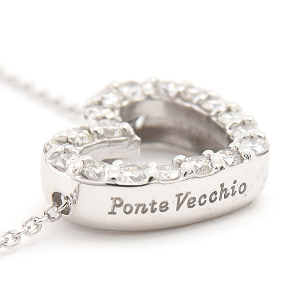 ポンテヴェキオ ネックレス レディース ハート ダイヤ ペンダント D0.30ct ホワイトゴールド K18WG Ponte Vecchio 中古