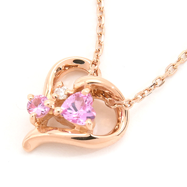 ヨンドシー ネックレス レディース ハートモチーフ ピンクサファイア ダイヤ ペンダント ピンクゴールド K18PG 4℃ 中古