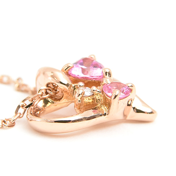 ヨンドシー ネックレス レディース ハートモチーフ ピンクサファイア ダイヤ ペンダント ピンクゴールド K18PG 4℃ 中古