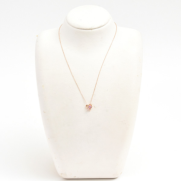 ヨンドシー ネックレス レディース ハートモチーフ ピンクサファイア ダイヤ ペンダント ピンクゴールド K18PG 4℃ 中古