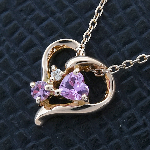 ヨンドシー ネックレス レディース ハートモチーフ ピンクサファイア ダイヤ ペンダント ピンクゴールド K18PG 4℃ 中古