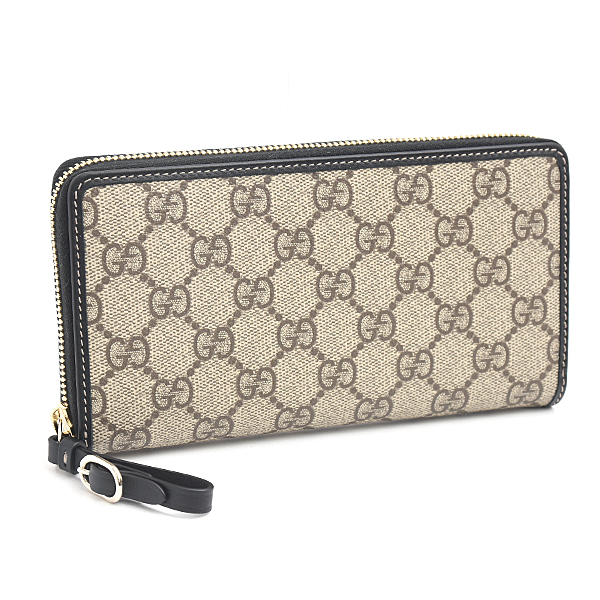 グッチ 財布 レディース GGエンブレム ジップアラウンドウォレット ベージュ×ブラック GUCCI 819122 FAD6L 9741 PVC 未使用展示品