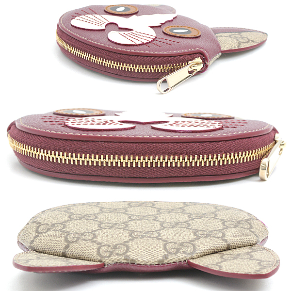 グッチ 財布 レディース グッチ ズー キャットシェイプ GG コインケース ボルドー×ベージュ 猫 ネコ GUCCI 818766 PVC 未使用展示品