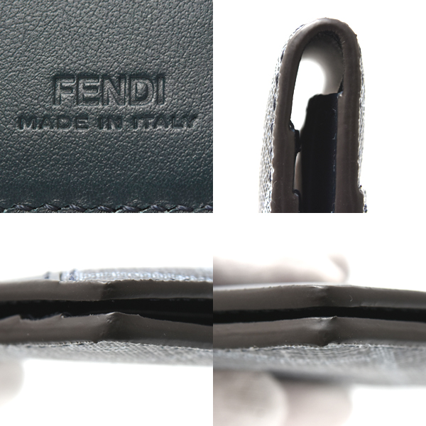 フェンディ カードケース メンズ ダイアゴナル カードケース PVC×レザー ブルー FENDI 7M0349ASICF1O97 中古