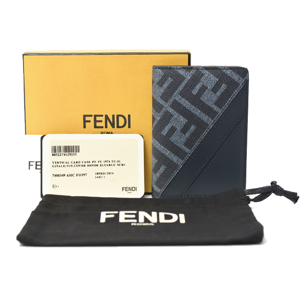 フェンディ カードケース メンズ ダイアゴナル カードケース PVC×レザー ブルー FENDI 7M0349ASICF1O97 中古