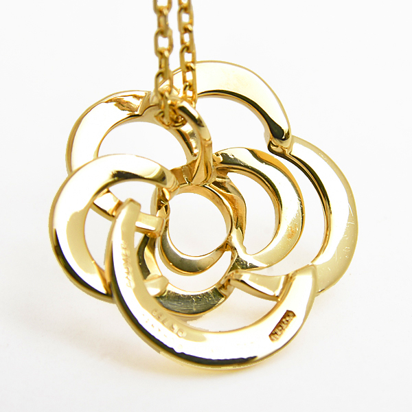 シャネル ネックレス レディース カメリア ペンダント イエローゴールド J2925 750YG K18 中古