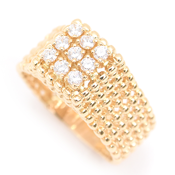クイーンジュエリー 指輪 レディース 9Pダイヤ デザイン リング D0.29ct 12号 イエローゴールド 750YG Queen Jewelry 中古