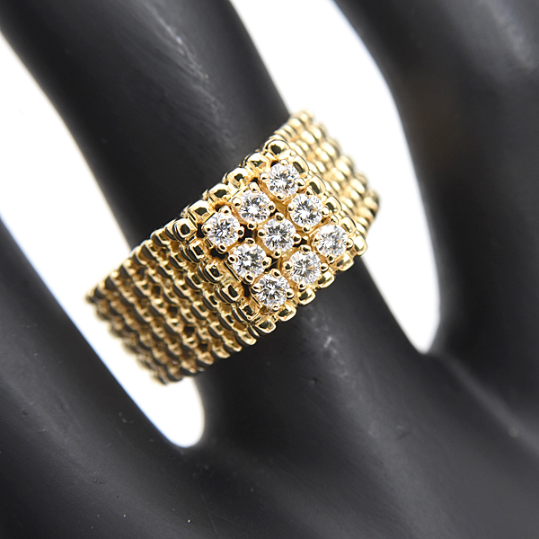 クイーンジュエリー 指輪 レディース 9Pダイヤ デザイン リング D0.29ct 12号 イエローゴールド 750YG Queen Jewelry 中古