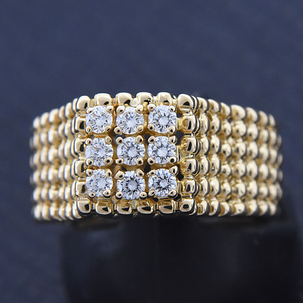 クイーンジュエリー 指輪 レディース 9Pダイヤ デザイン リング D0.29ct 12号 イエローゴールド 750YG Queen Jewelry 中古