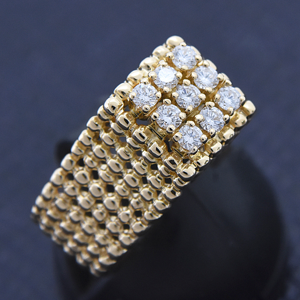 クイーンジュエリー 指輪 レディース 9Pダイヤ デザイン リング D0.29ct 12号 イエローゴールド 750YG Queen Jewelry 中古