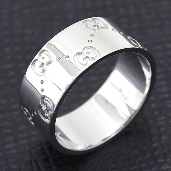 グッチ 指輪 メンズ アイコン ワイド リング 22号 実寸20.5号 ホワイトゴールド 750WG GUCCI 中古