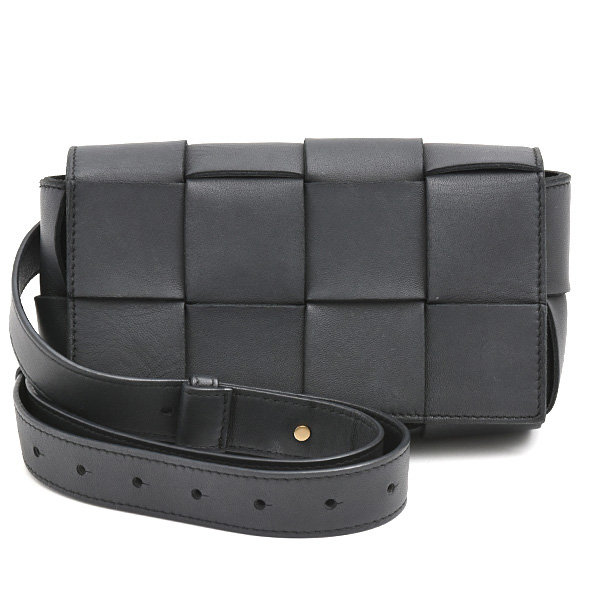 ボッテガヴェネタ バッグ メンズ ベルトカセット ボディバック マキシイントレチャート ブラック ラムスキン BOTTEGA VENETA 668572 中古