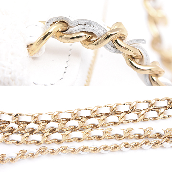 シャネル バッグ レディース マトラッセ リボン チェーンショルダー カードケース コインケース ツイード ホワイト CHANEL 中古