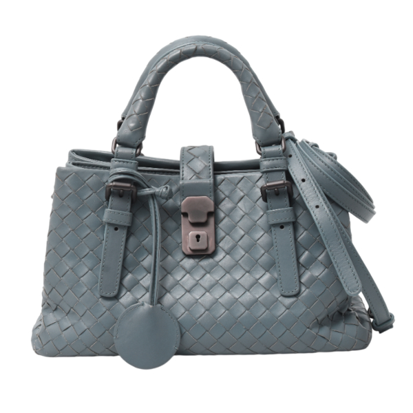 ボッテガヴェネタ レディース ベビーローマ ハンドバッグ ショルダーバッグ イントレチャート 2WAY ブルーグレー BOTTEGA VENETA 中古
