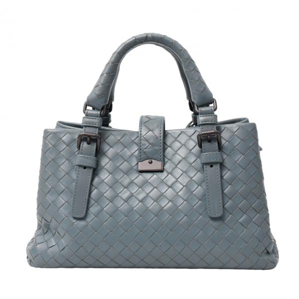 ボッテガヴェネタ レディース ベビーローマ ハンドバッグ ショルダーバッグ イントレチャート 2WAY ブルーグレー BOTTEGA VENETA 中古