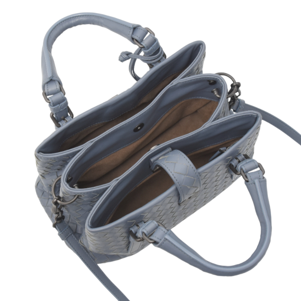 ボッテガヴェネタ レディース ベビーローマ ハンドバッグ ショルダーバッグ イントレチャート 2WAY ブルーグレー BOTTEGA VENETA 中古