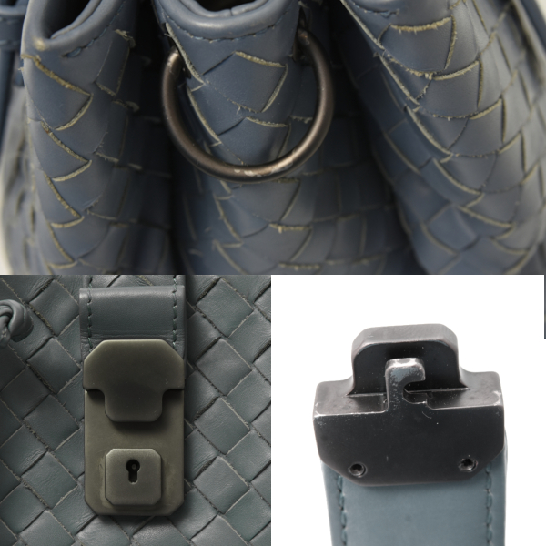 ボッテガヴェネタ レディース ベビーローマ ハンドバッグ ショルダーバッグ イントレチャート 2WAY ブルーグレー BOTTEGA VENETA 中古