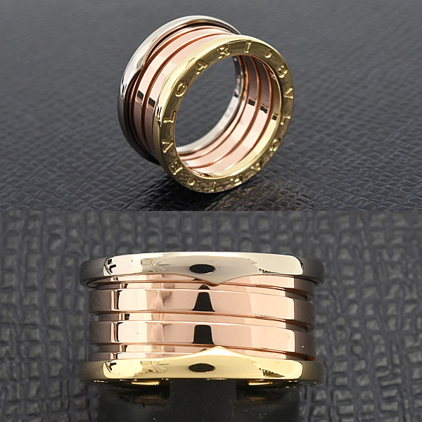 ブルガリ 指輪 レディース メンズ ビーゼロワン B-ZERO1 パーフェクトミステイク リング 56号 実寸15号 ゴールド 750YG×WG×PG BVLGARI 中古