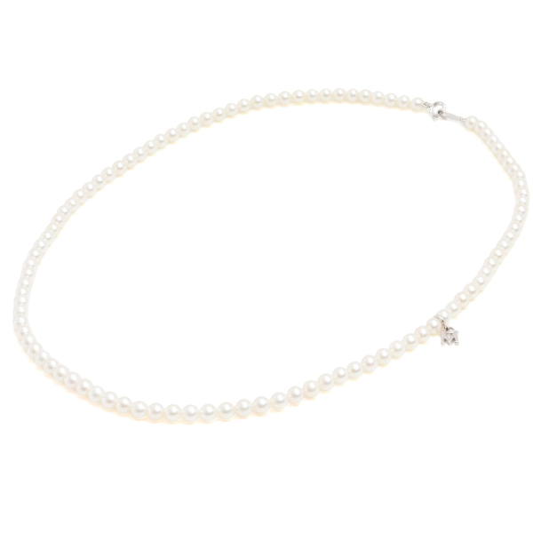 ミキモト ネックレス レディース ベビーパール Mチャーム付 ネックレス 4.0mm～4.4mm ホワイトゴールド MIKIMOTO K18WG 中古