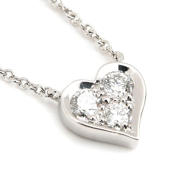 ティファニー ネックレス レディース センチメンタル ハート 3Pダイヤモンド ペンダント プラチナ TIFFANY PT950 中古