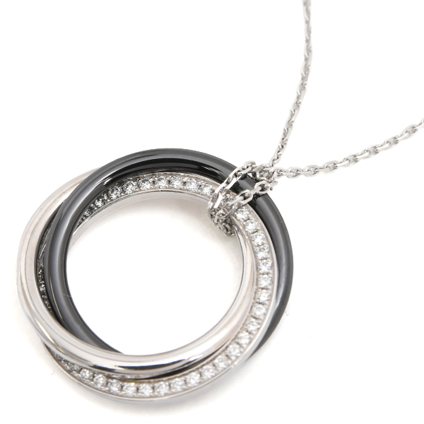 カルティエ ネックレス レディース トリニティ ダイヤモンド ネックレス ホワイトゴールド セラミック Cartier 750WG×CE 中古