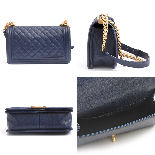 シャネル バッグ レディース ボーイシャネル チェーンショルダーバッグ キャビアスキン ネイビー CHANEL 中古