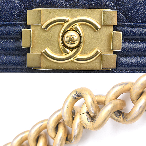 シャネル バッグ レディース ボーイシャネル チェーンショルダーバッグ キャビアスキン ネイビー CHANEL 中古