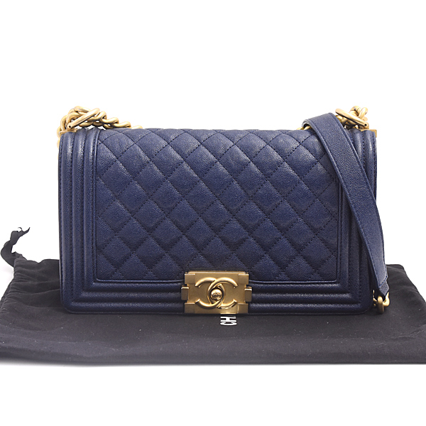 シャネル バッグ レディース ボーイシャネル チェーンショルダーバッグ キャビアスキン ネイビー CHANEL 中古