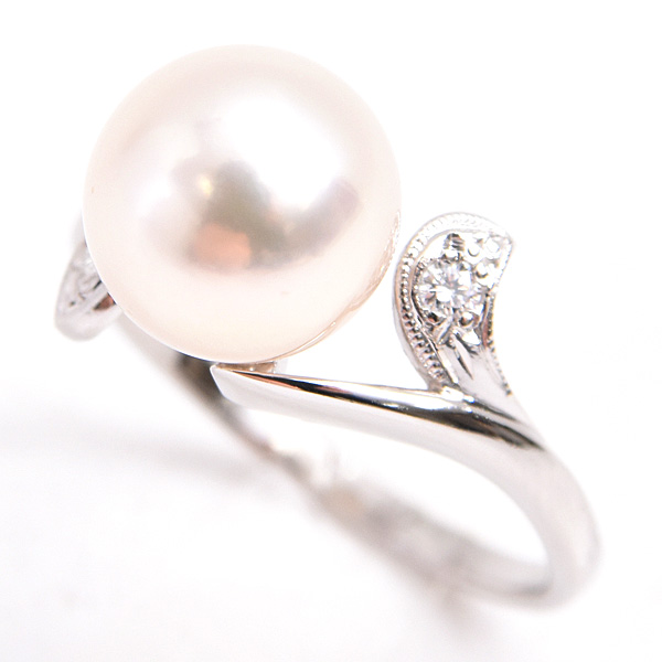 ミキモト 指輪 レディース 1Pパール ダイヤリング 9号 8.6mm珠 プラチナ MIKIMOTO PT950 中古