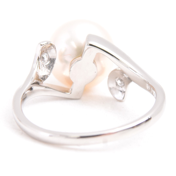 ミキモト 指輪 レディース 1Pパール ダイヤリング 9号 8.6mm珠 プラチナ MIKIMOTO PT950 中古