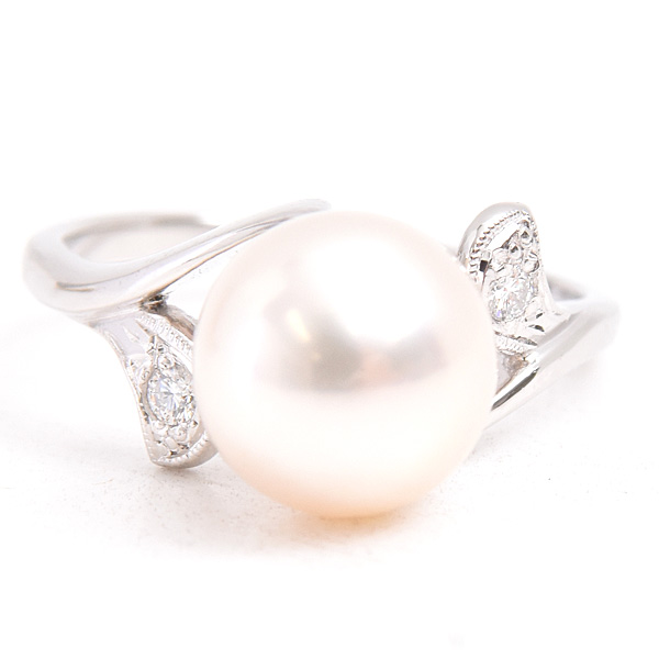 ミキモト 指輪 レディース 1Pパール ダイヤリング 9号 8.6mm珠 プラチナ MIKIMOTO PT950 中古
