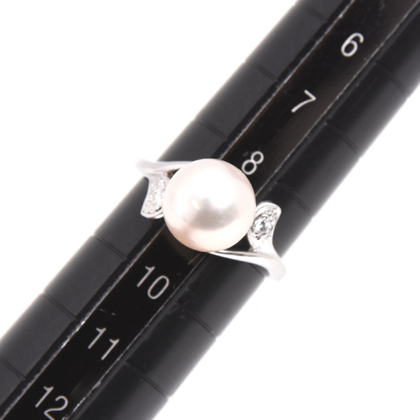 ミキモト 指輪 レディース 1Pパール ダイヤリング 9号 8.6mm珠 プラチナ MIKIMOTO PT950 中古