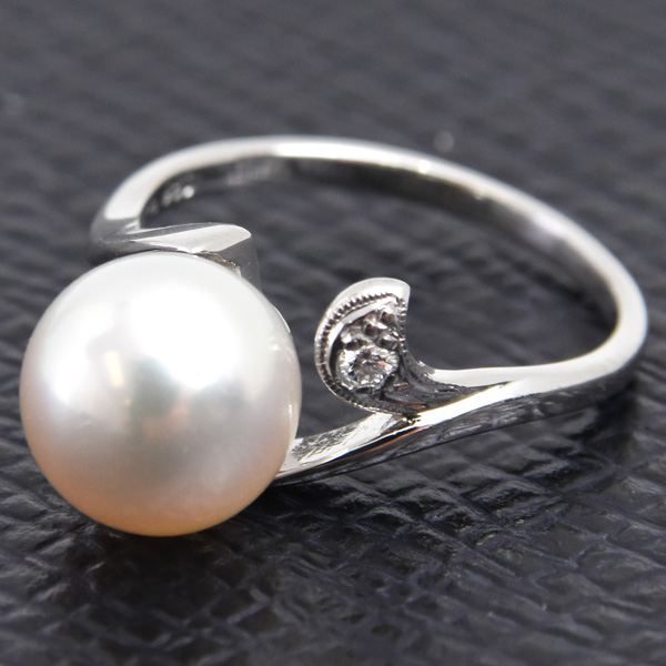 ミキモト 指輪 レディース 1Pパール ダイヤリング 9号 8.6mm珠 プラチナ MIKIMOTO PT950 中古
