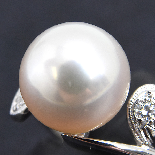 ミキモト 指輪 レディース 1Pパール ダイヤリング 9号 8.6mm珠 プラチナ MIKIMOTO PT950 中古